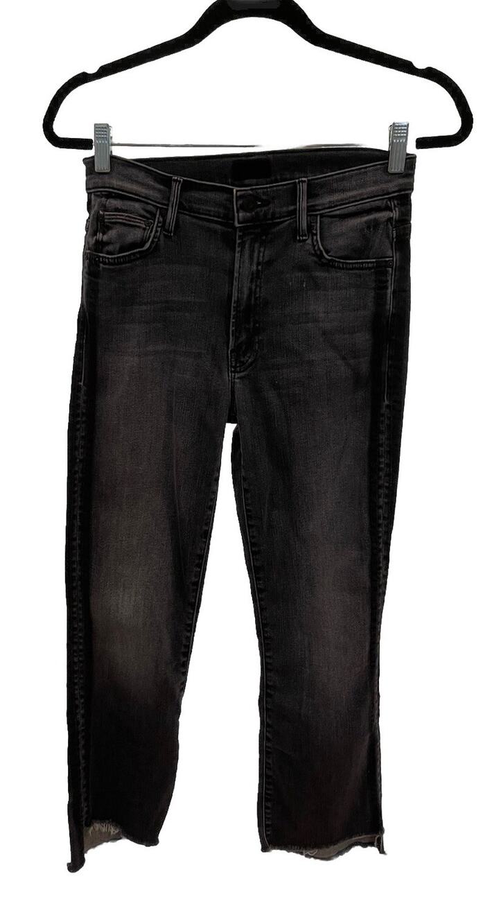 Mother The Insider Crop Step Fray Raw Hem Jeans Faded Not Guilty Black 27 / 4